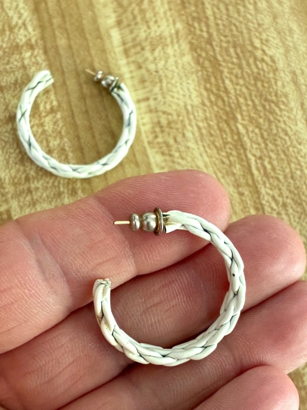 VTG 1970s White Enamel Hoop Earrings Demi Style Pierced